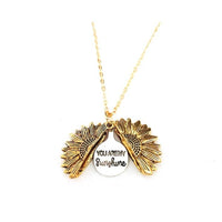 Mandotos sunflower double lettering necklace featuring a gold chain and sunflower charm on a white background
