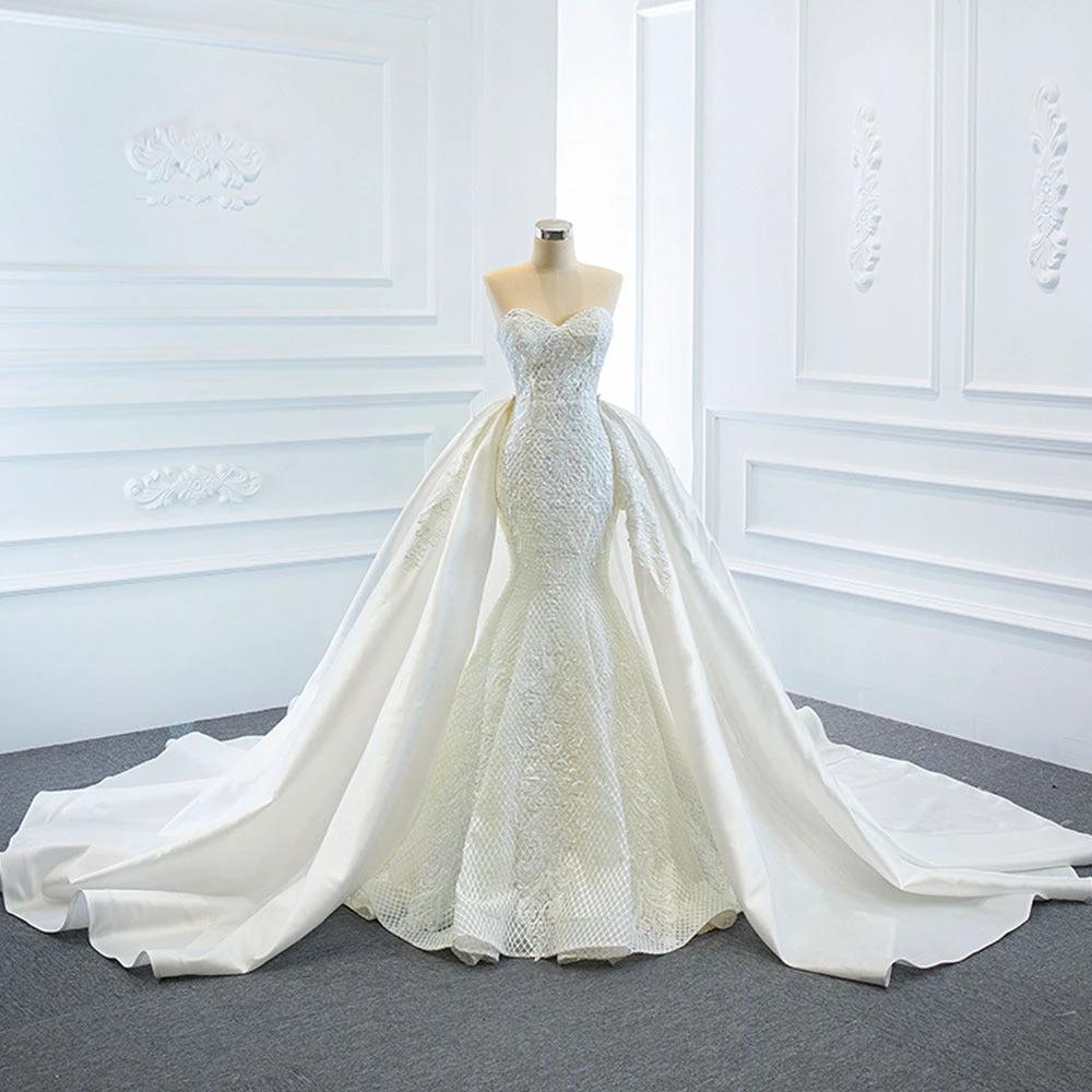 Mandotos wedding dress with two fishtail tail tube tops, featuring a thin, dreamy, and elegant design for special occasions.
