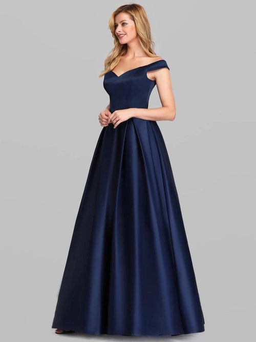 Mandotos V-Neck Solid Color Long Vintage Gown Dress displayed on a hanger, showcasing its elegant design and flowing fabric.
