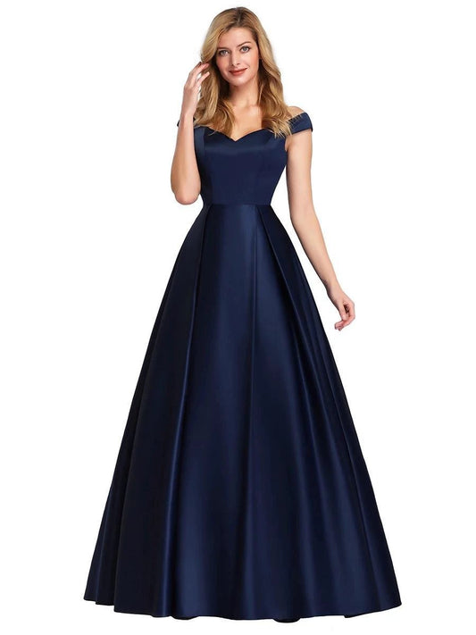 Elegant V-neck solid color vintage long gown dress by MANDOTOS, featuring flowing fabric and classic silhouette.