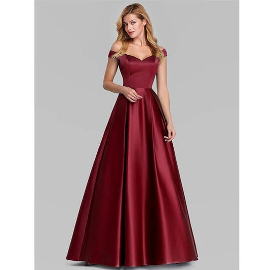 Mandotos V-neck solid color long vintage gown dress displayed on a hanger with flowing fabric and elegant design.