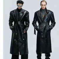 Mandotos wide shoulder fur coat with metal belt, long-cut design, featuring a stylish and warm winter outerwear silhouette.