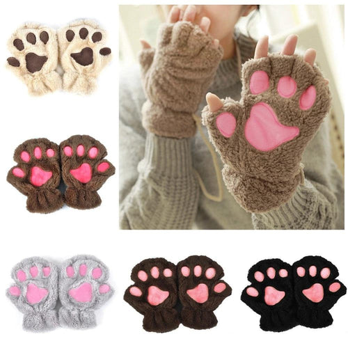 Mandotos winter half-cover paw bear cat claw gloves with short fingers, warm and cozy for cold weather.