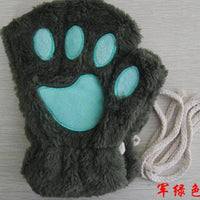 Mandotos winter half-cover paw bear and cat claw gloves with short fingers, cozy and stylish for cold weather.