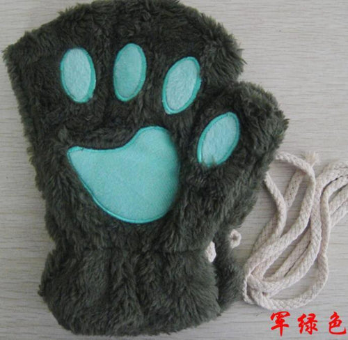 Mandotos winter half-cover paw bear and cat claw gloves with short fingers, cozy and stylish for cold weather.