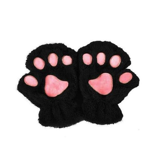 Mandotos winter short finger gloves with adorable paw and bear cat claw design, half-cover style for cozy warmth.
