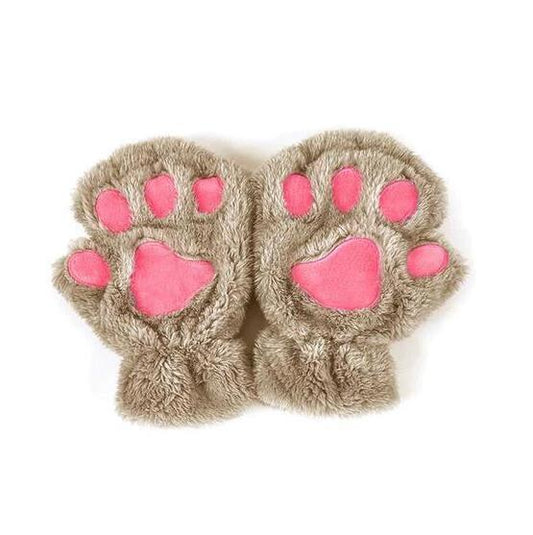 Mandotos winter short finger gloves with adorable paw and bear cat claw designs, perfect for warmth and style.