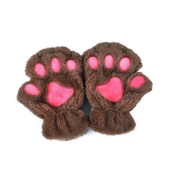 Mandotos winter short finger gloves with cute paw and bear cat claw design, perfect for warm and stylish hand coverage.