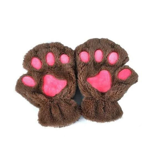 Mandotos winter short finger gloves with cute paw and bear cat claw design, perfect for warm and stylish hand coverage.