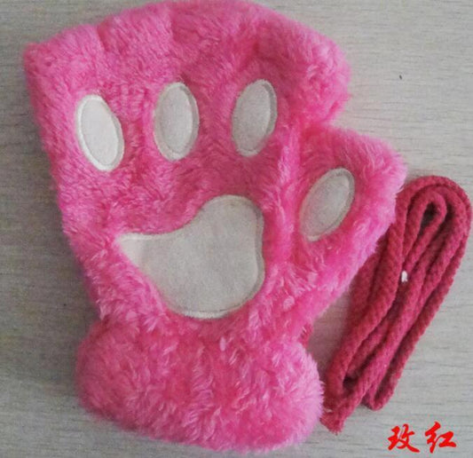 Mandotos winter half-cover paw bear cat claw gloves with short fingers, cozy and stylish for cold weather.
