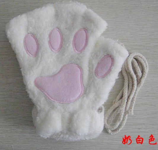 Mandotos winter half-cover paw bear cat claw gloves with short fingers, cozy and stylish for cold weather.
