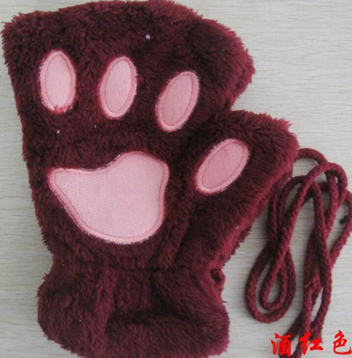 Mandotos winter short finger paw bear cat claw gloves with half cover design, cozy and stylish for cold weather.