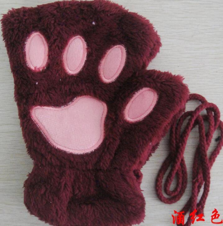 Mandotos winter short finger paw bear cat claw gloves with half cover design, cozy and stylish for cold weather.
