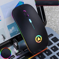 Mandotos wireless charging Bluetooth mouse with sleek design, visible buttons, and charging pad in use on a desk.
