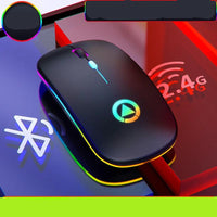 Mandotos wireless Bluetooth mouse with built-in wireless charging pad, sleek design, and ergonomic shape for comfortable use.