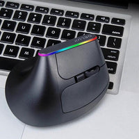 Mandotos wireless mouse with ergonomic design, black body, and USB receiver on a desk surface.