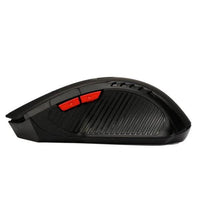 Wireless MANDOTOS mouse with ergonomic design, featuring a sleek black body and scroll wheel, ideal for comfortable computer use.