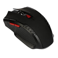 Wireless MANDOTOS mouse with ergonomic design, featuring a sleek black body and USB receiver for easy wireless connectivity.