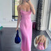 Elegant satin long women’s camisole dress by MANDOTOS, sleeveless, backless, perfect for holiday, party, or casual summer occasions.
