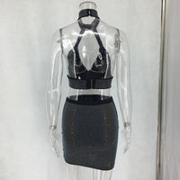 Mandotos women's diamonds two-piece dress set featuring a stylish top and matching skirt, elegant and perfect for special occasions.