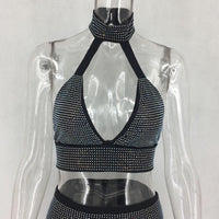 Women’s two-piece dress set by MANDOTOS featuring a stylish diamond-patterned design, perfect for elegant occasions.