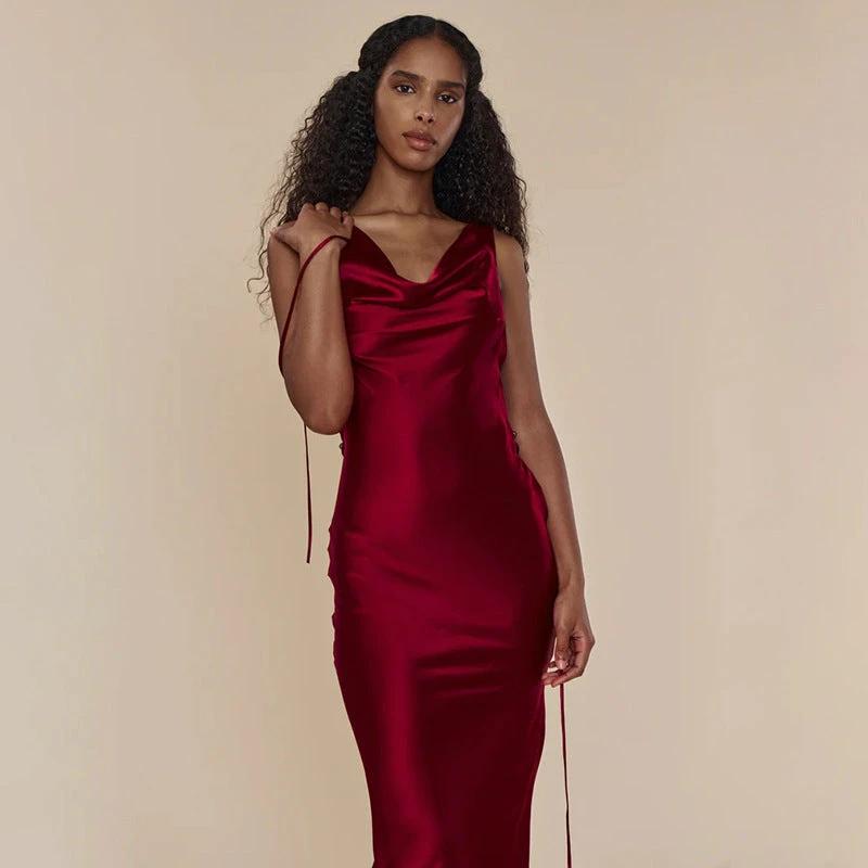 Mandotos women's banquet style evening long dress with lace-up front, elegant and flowing for formal occasions.