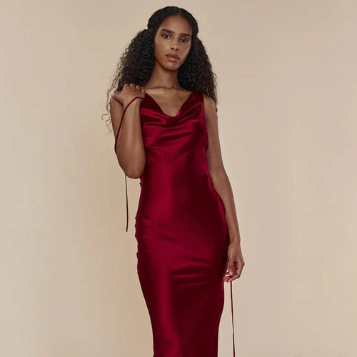 Mandotos women's banquet style evening long dress with lace-up front, elegant and flowing for formal occasions.