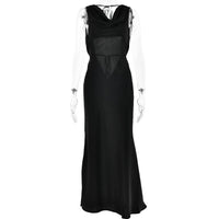 Elegant women's banquet style evening long dress with lace-up front by MANDOTOS, perfect for formal occasions.