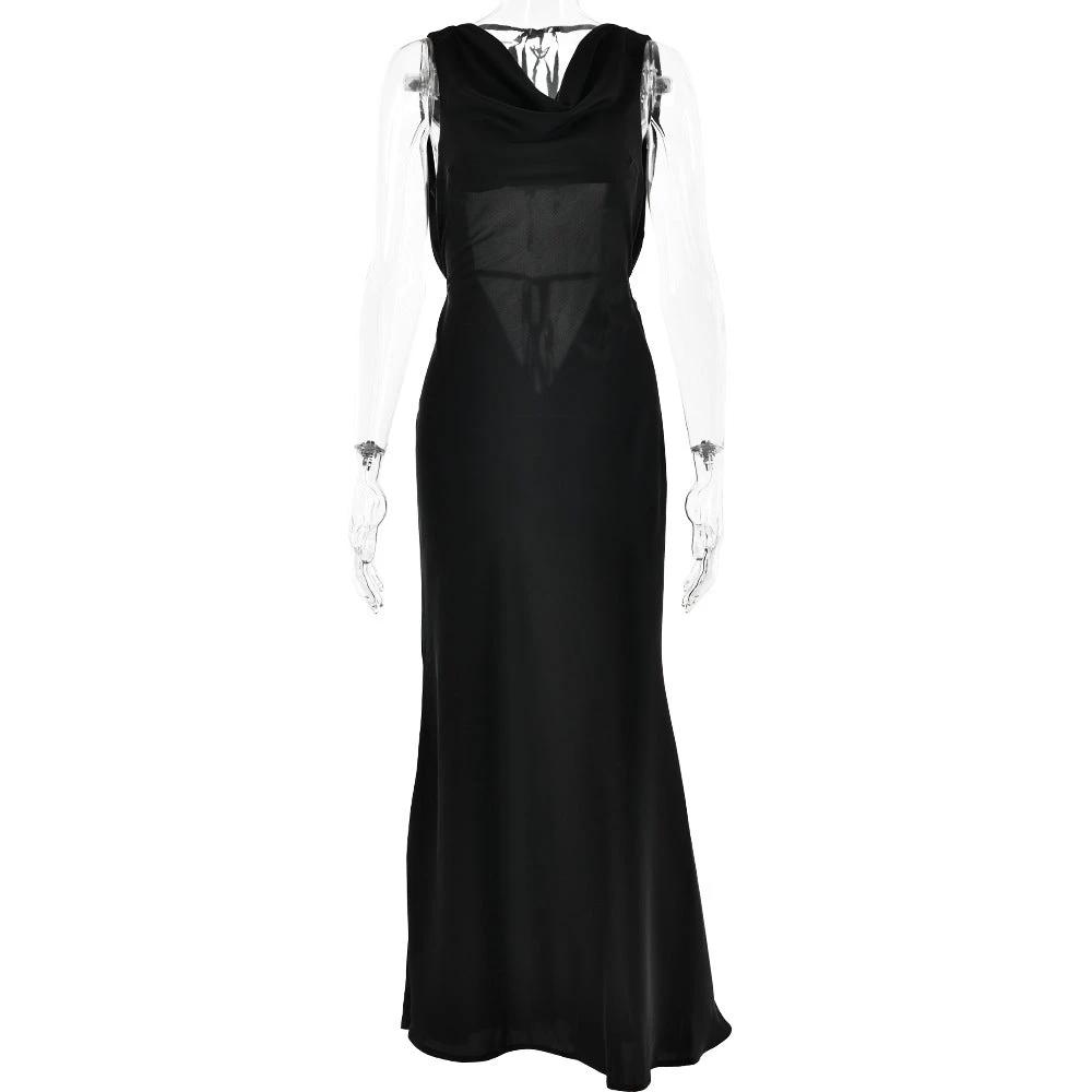 Elegant women's banquet style evening long dress with lace-up front by MANDOTOS, perfect for formal occasions.