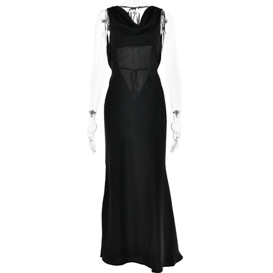 Elegant women's banquet style evening long dress with lace-up front by MANDOTOS, perfect for formal occasions.