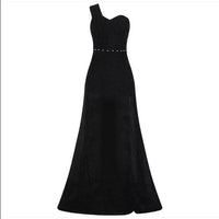 Women's one-shoulder sleeveless bronzing split dress by MANDOTOS, shown with elegant design and flowing fabric.