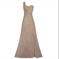 Women's one-shoulder sleeveless bronzing split dress by MANDOTOS, shown on a model with stylish design and flowing fabric.