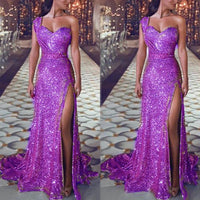 Women's one-shoulder sleeveless bronzing split dress by MANDOTOS, featuring a stylish and elegant design perfect for summer wear.