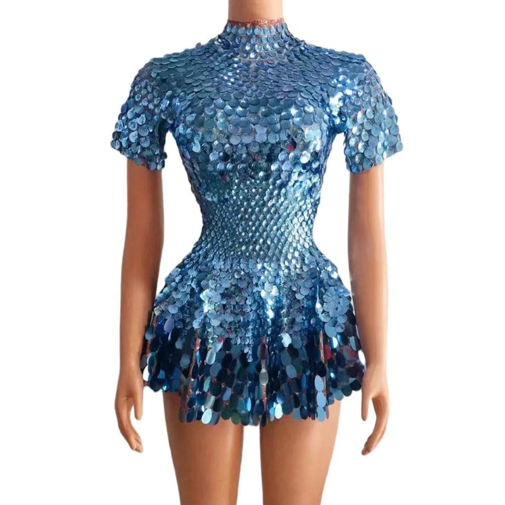 Women's fashionable sequins skirt by MANDOTOS, featuring dazzling design, zipper detail, perfect for daily wear or parties.