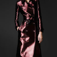 Women's slim fit leather high fashion coat by MANDOTOS featuring a sleek, tailored design and stylish details.