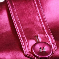 Women's black leather high fashion coat by MANDOTOS, slim fit design with stylish tailoring and smooth leather texture.