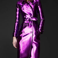 Women's slim fit leather coat by MANDOTOS, high fashion design with tailored silhouette and stylish details.