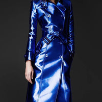 Women's slim fit leather high fashion coat by MANDOTOS, showcasing a stylish and tailored design in black leather.