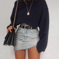Women's long sleeve crop top T-shirt by MANDOTOS, stylish fitted top with soft fabric and a trendy design.