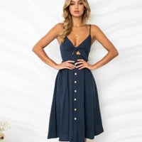 Mandotos women's sleeveless backless summer dress with straps, long close-fitting sheath style for party or evening occasions.