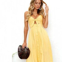 Mandotos women's sleeveless backless summer dress, long fitted sheath style for party or evening wear, with strap details.