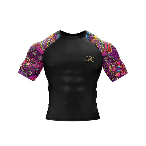Mandotos XMARTIAL Aztec long and short sleeve unisex shirt with colorful graphic sleeve panels, vibrant and stylish.