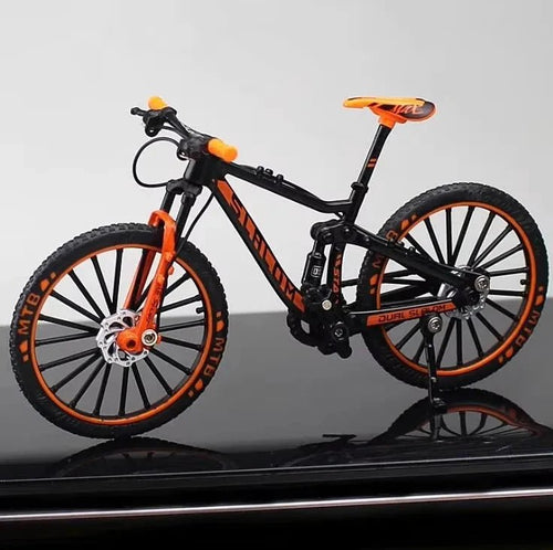 Mini alloy racing bicycle diecast model by MANDOTOS, pocket-sized motorcycle replica with detailed design and vibrant colors.