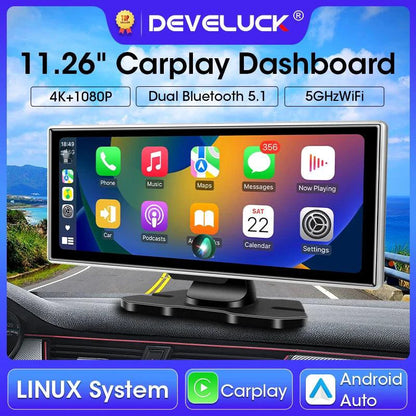 MANDOTOS 11.26-inch 4K car dash cam with dual lenses, wireless connectivity, GPS, and 5G Wi-Fi for vehicle video recording.