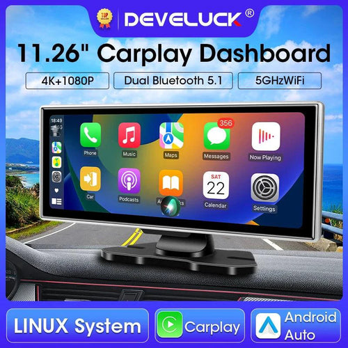 MANDOTOS 11.26-inch 4K car dash cam with dual lenses, wireless connectivity, GPS, and 5G Wi-Fi for vehicle video recording.