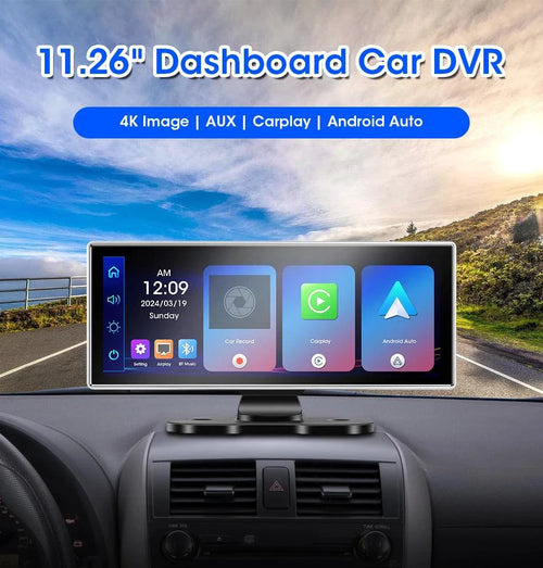 Mandotos 11.26-inch 4K Car DVR dash cam with dual lenses, wireless, GPS, 5G Wi-Fi, and advanced video recording features.