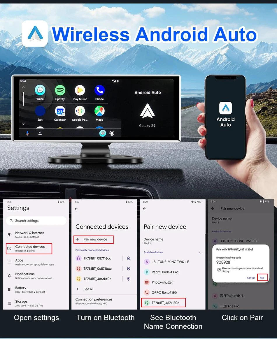 Mandotos 11.26-inch 4K Car DVR dash cam with dual lenses, wireless connectivity, GPS navigation, and video recording.