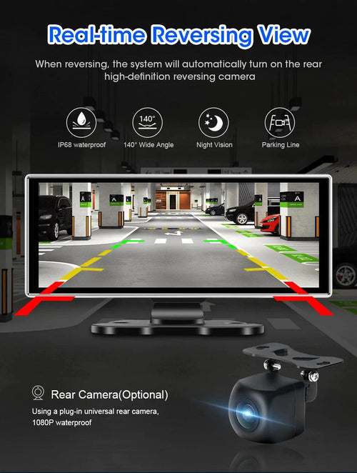 Mandotos 11.26-inch 4K Car DVR dash cam with dual lenses, wireless, GPS, 5G Wi-Fi, and touchscreen monitor for vehicle recording