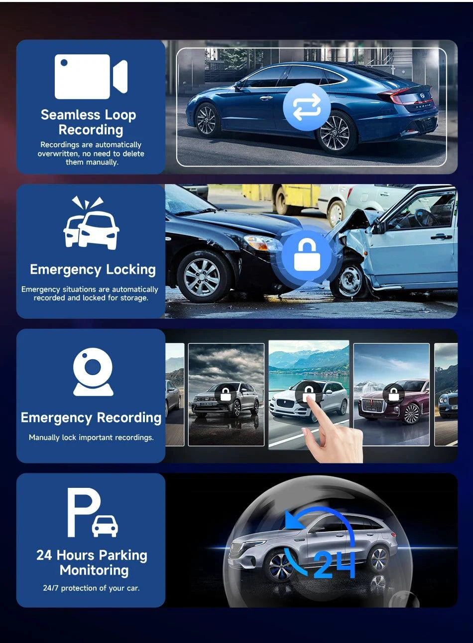Mandotos 11.26-inch 4K Car DVR dash cam with dual lenses, wireless, GPS, 5G Wi-Fi, and large monitor for vehicle recording.