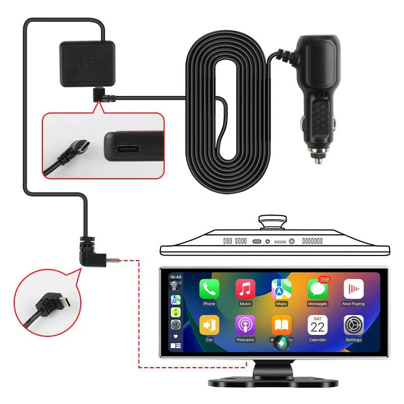Mandotos 11.26-inch 4K dual lens car DVR dash cam with wireless connectivity, GPS, and large touchscreen display.